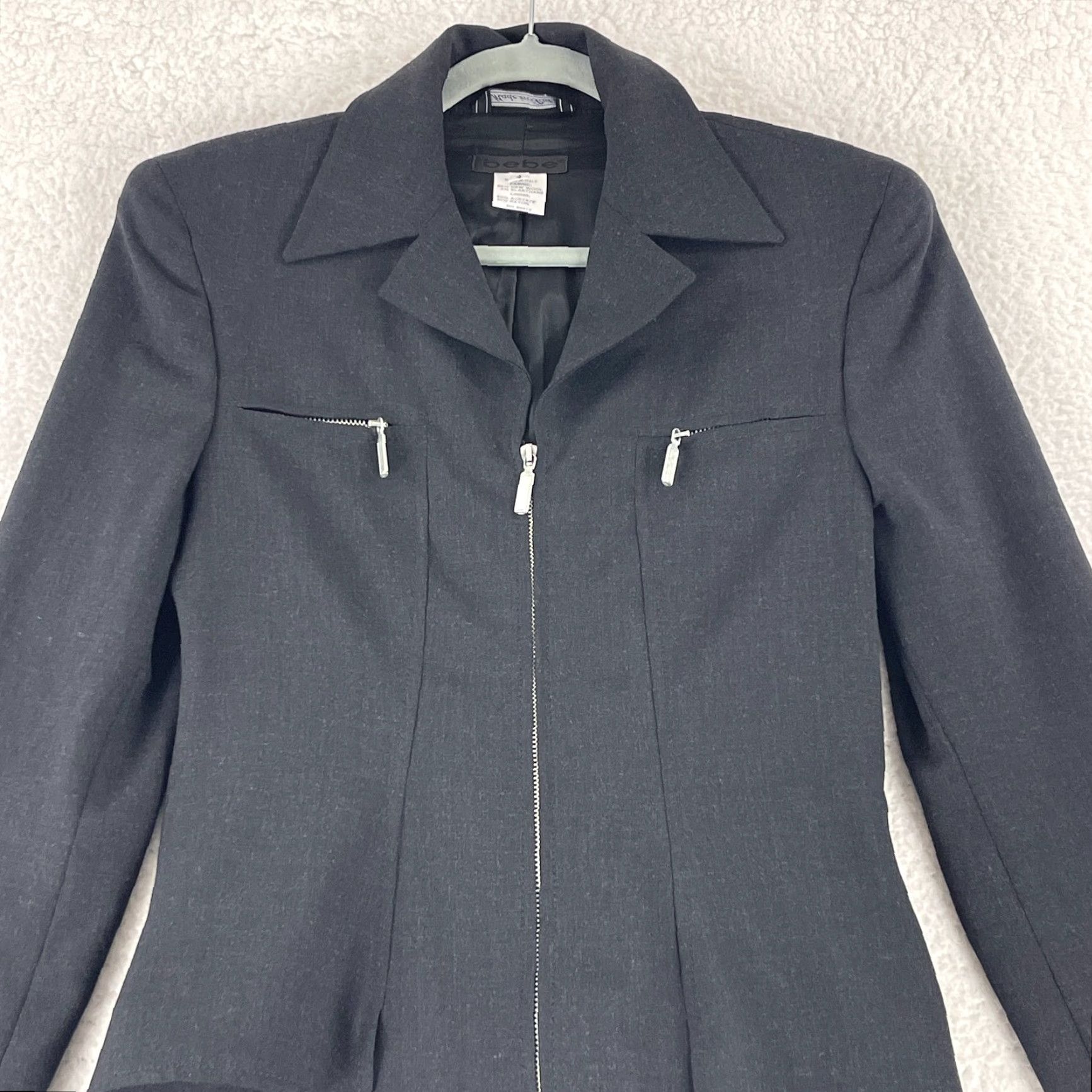 Bebe Bebe Gray Zip Up Wool Blend Jacket Womens Size 4 Long Sleeve Made in Italy Vintage Size S / US 4 / IT 40 - 2 Thumbnail