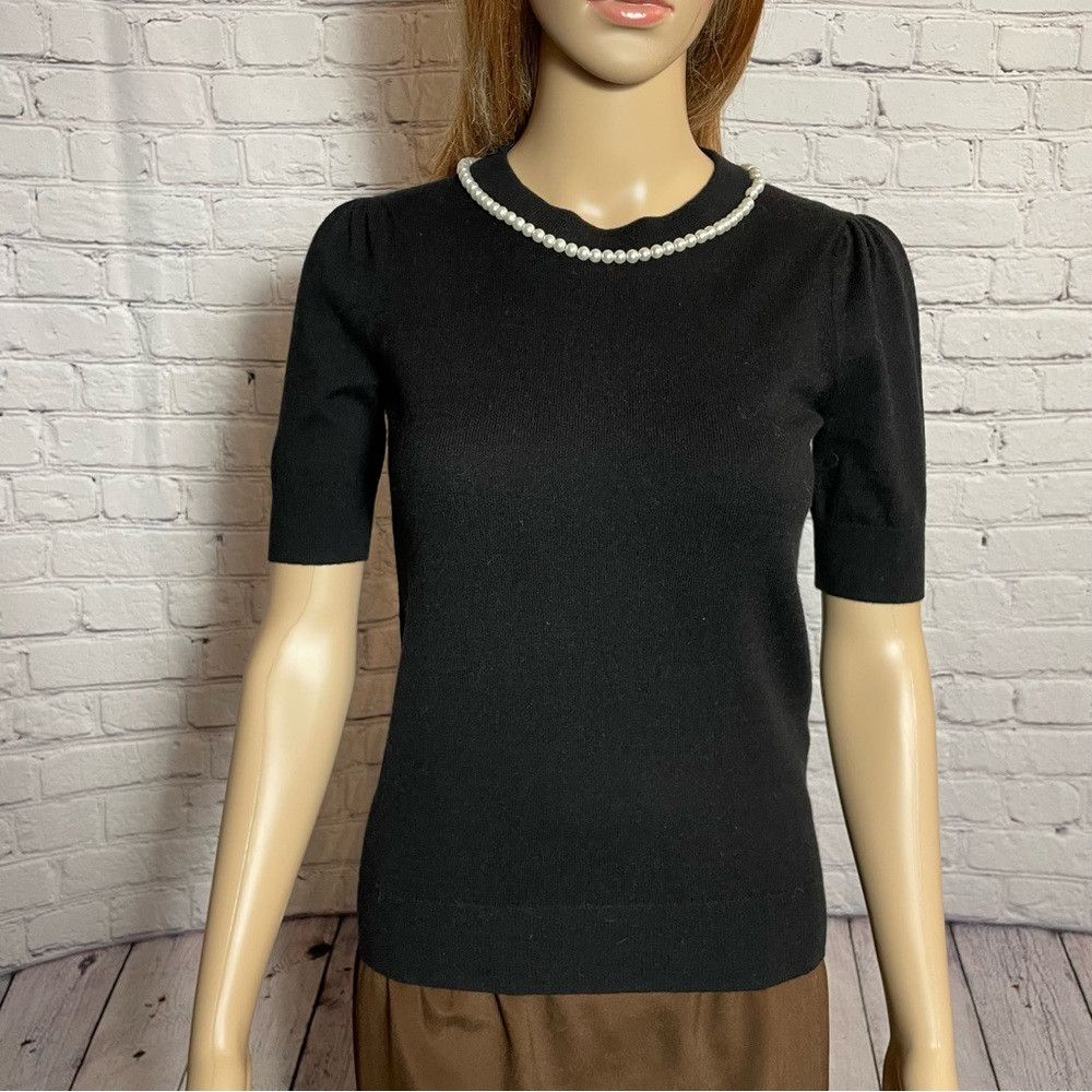 Kate Spade New Kate Spade Black Pearl-Embellished Short-Sleeve Sweater Size XXS / US 00 / IT 34 - 9 Thumbnail