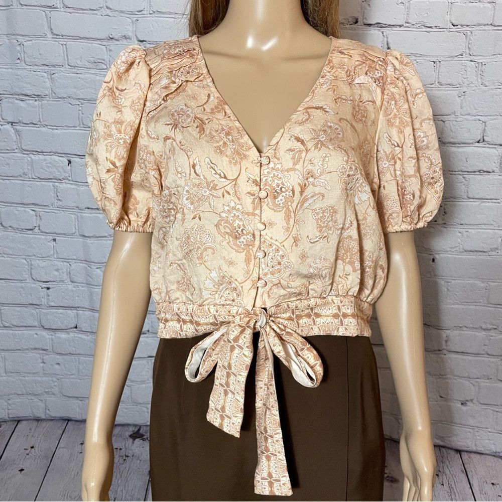 Other New Moon River Beige Short Balloon Sleeve Crop Rayon Button Size L / US 10 / IT 46 - 9 Thumbnail