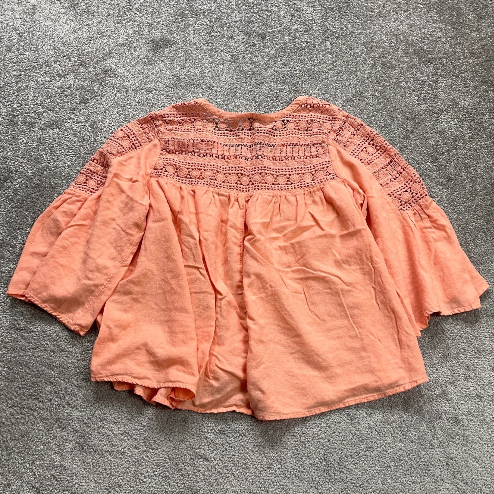 Vintage Crown & Ivy Blouse Womens XL Orange Crochet Bell Sleeve V-Neck Tunic Top Casual Womens Size XL / US 12-14 / IT 48-50 - 2 Thumbnail