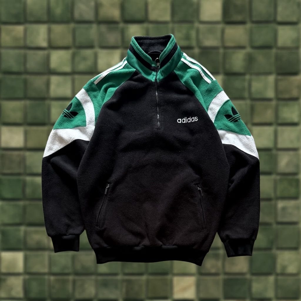 Adidas Adidas Fleece 1/4 Zip Pullover Black/Green White Mens S 1/4 Zip Pullover Sweatshirt 1990s Vintage Clothing Size US S / EU 44-46 / 1 - 1 Thumbnail