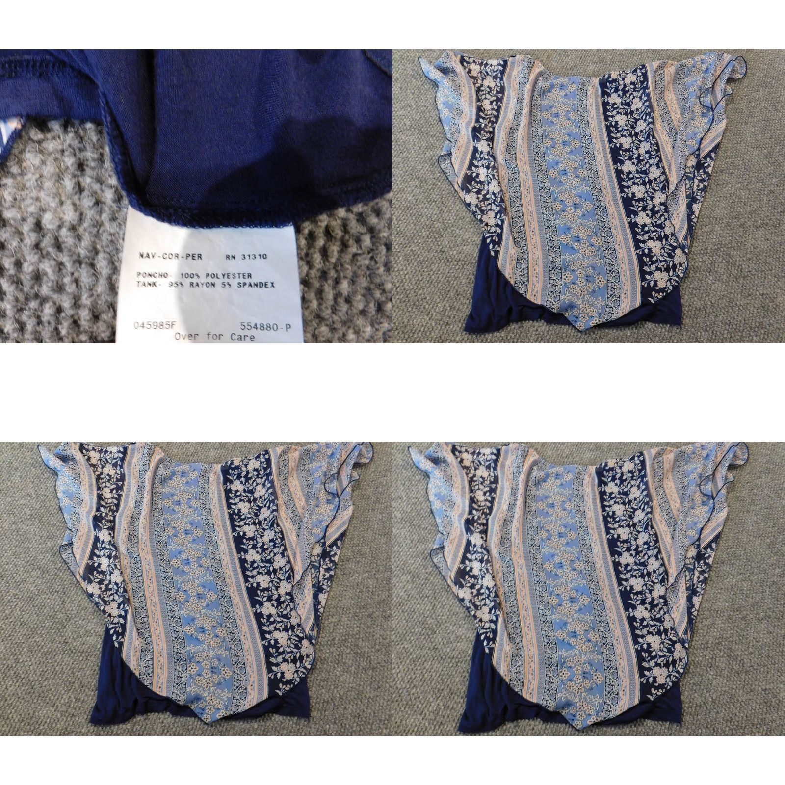 Vintage AB Studio Women Blouse M Blue Floral Short Sleeve Dolman Pullover Button Collared Polyester Stretch Regular Vneck? Size M / US 6-8 / IT 42-44 - 9 Thumbnail