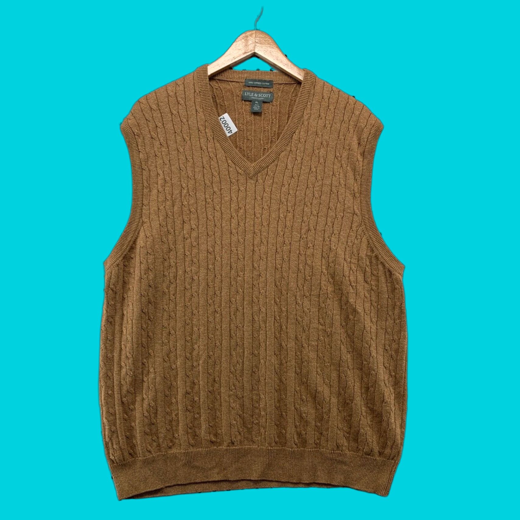 Lyle & Scott VINTAGE Lyle & Scott Scotland Knit Sweater Vest Mens XL Brown Cable Knit 22x29 Size US XL / EU 56 / 4 - 1 Thumbnail