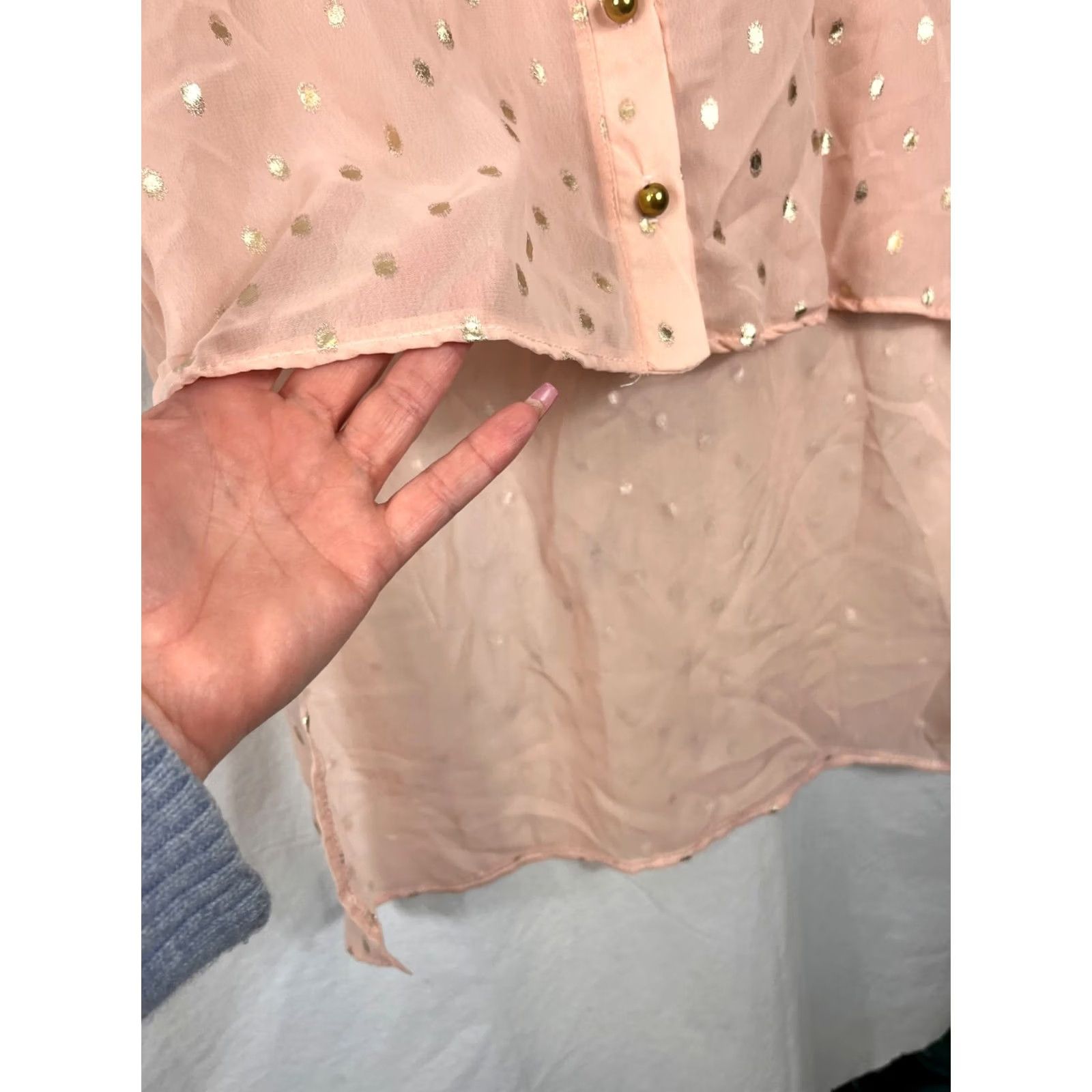 Vintage Love J Shirt Women Medium Button Up Sheer Sleeveless Casual Tank Blouse Peach gold buttons 31227-20K Size M / US 6-8 / IT 42-44 - 3 Thumbnail