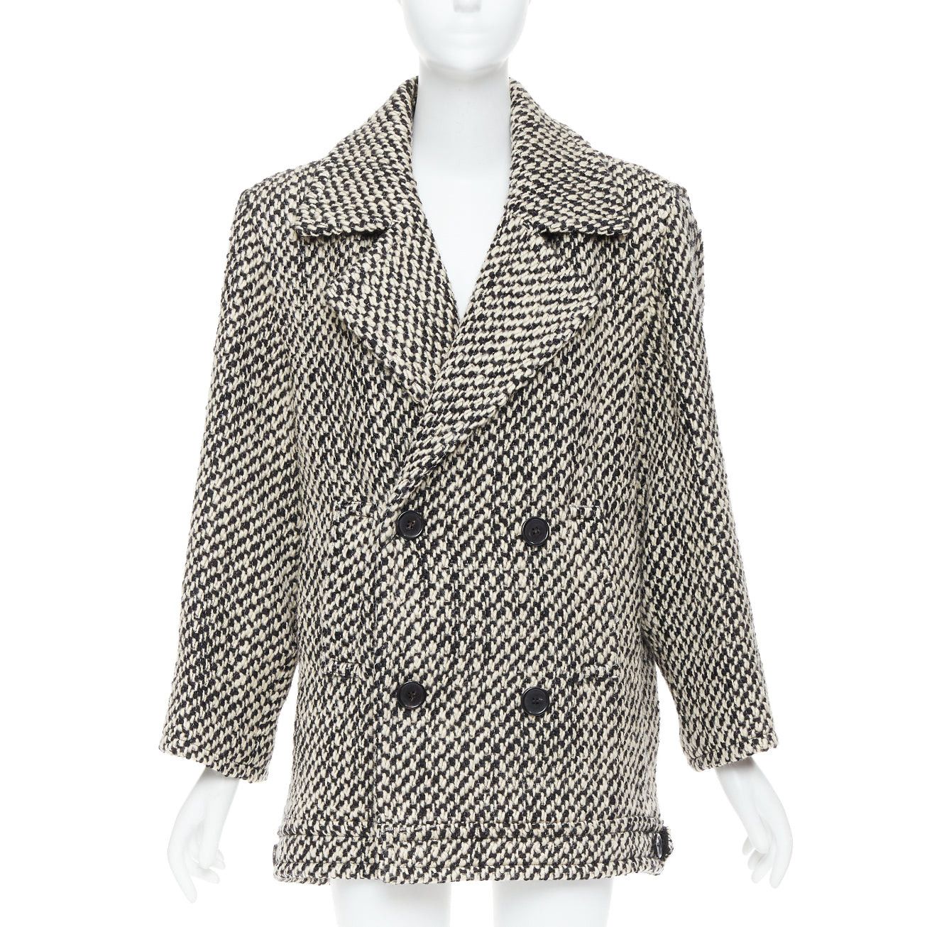 Saint Laurent Paris SAINT LAURENT 2022 Runway grey tweed boucle power shoulder oversized coat FR42 XL Size L / US 10 / IT 46 - 1 Thumbnail