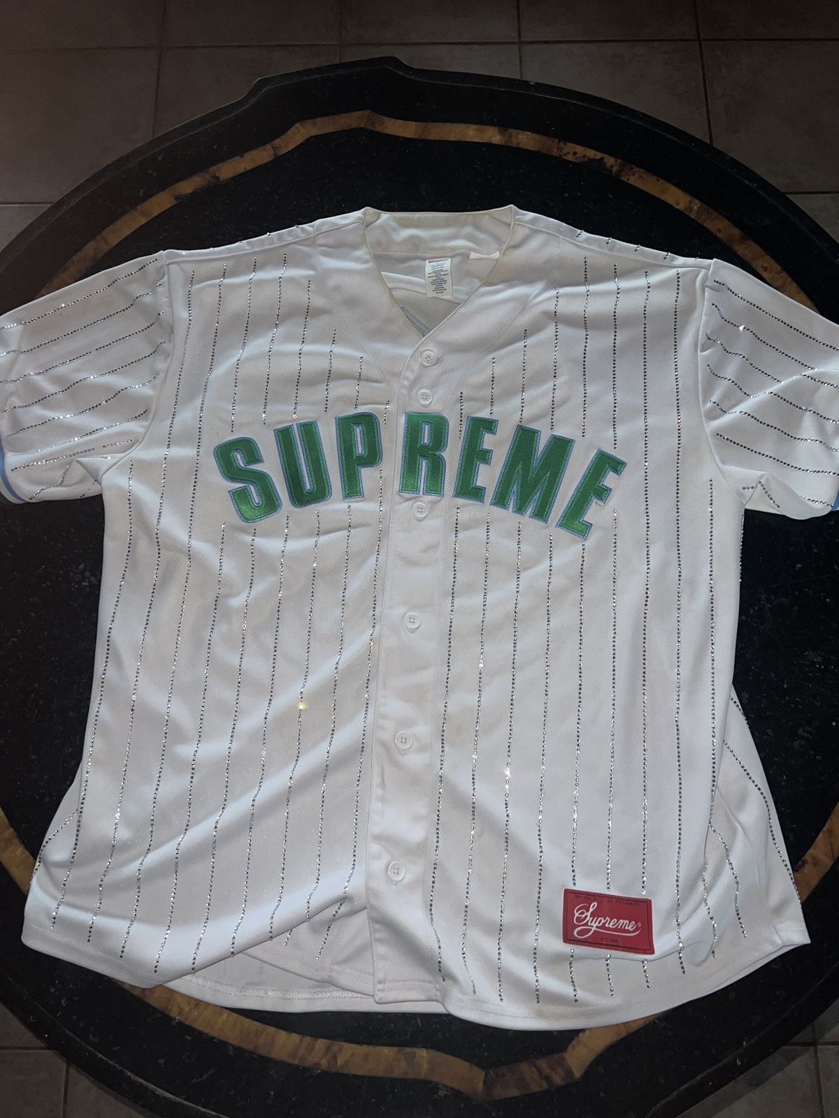 Supreme Rhinestone Baseball Jersey | Grailed