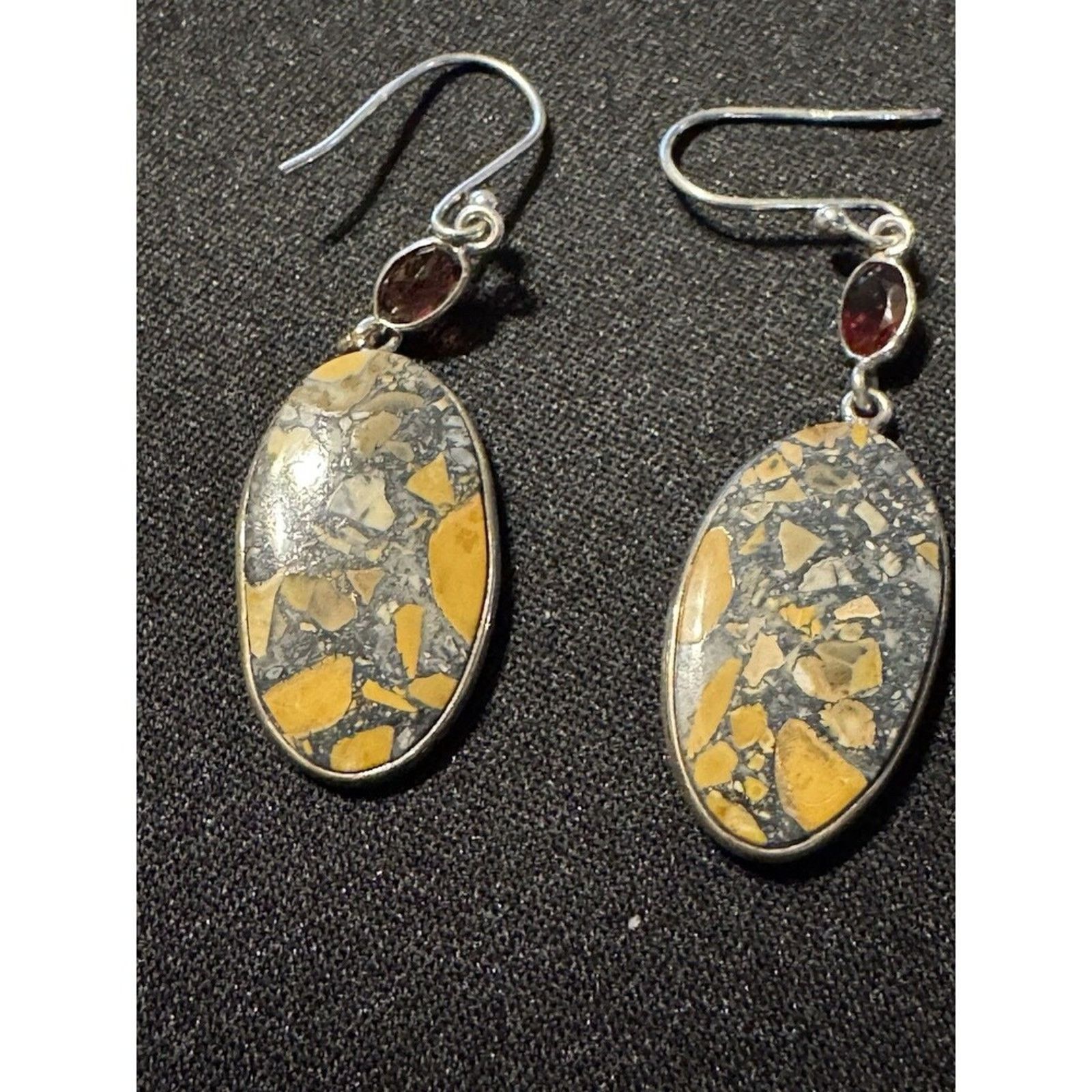 Other Bumble Bee Jasper / Garnet Fish Hook Earrings 925 Silver Size ONE SIZE - 1 Thumbnail
