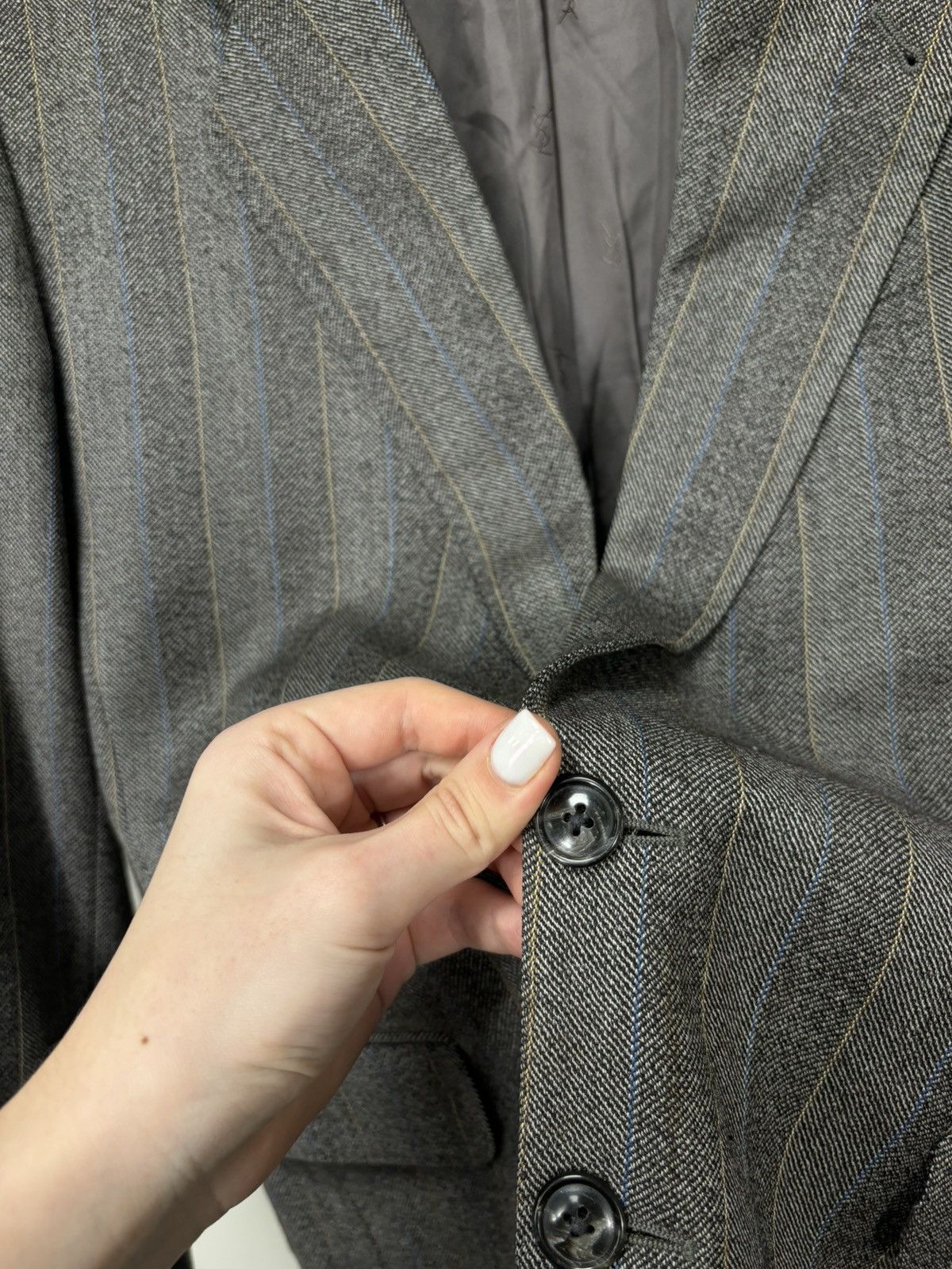 Vintage Vintage Yves Saint Laurent Striped Formal Luxury Wool Blazer Size 44R - 9 Thumbnail