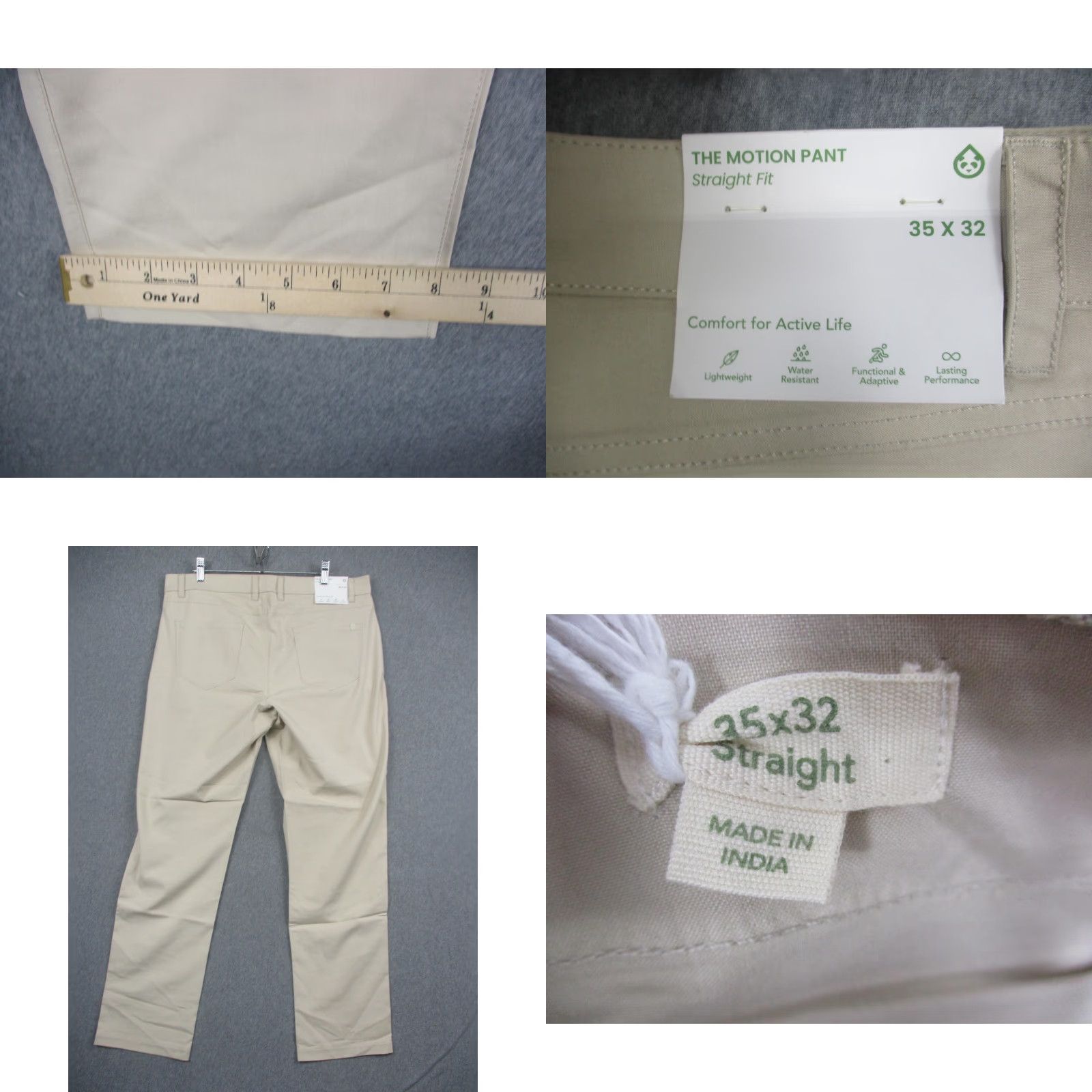 Vintage Tasc Mens Pants 35x32 Beige Motion Pant Khakis Straight Fit Stretch TM690-270 Size US 33 - 8 Thumbnail