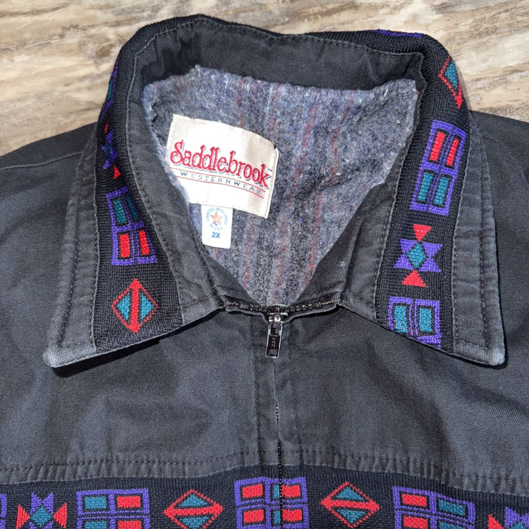 Vintage VINTAGE Saddlebrook Westernwear Aztec Blanket Lined Jacket Mens 2X Red Black Geometric Embroidered Full Zip Pockets Casual Western 90s Mens Size US XXL / EU 58 / 5 - 6 Thumbnail