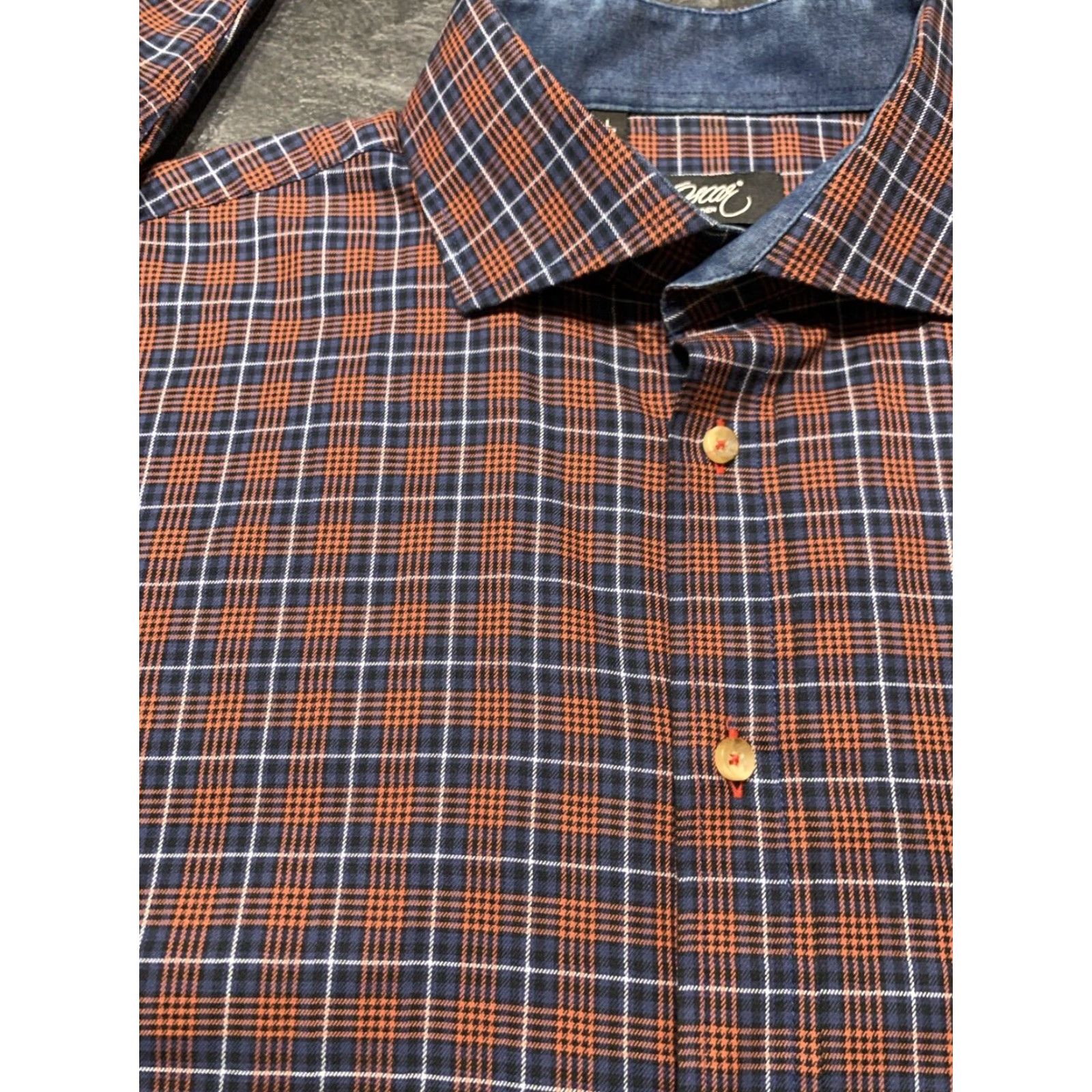 Vintage Oscar of Sweden Mens Dress Shirt Large Blue Red Plaid Casual Woven Cotton Button Collar Formal Wedding Size US L / EU 52-54 / 3 - 4 Thumbnail