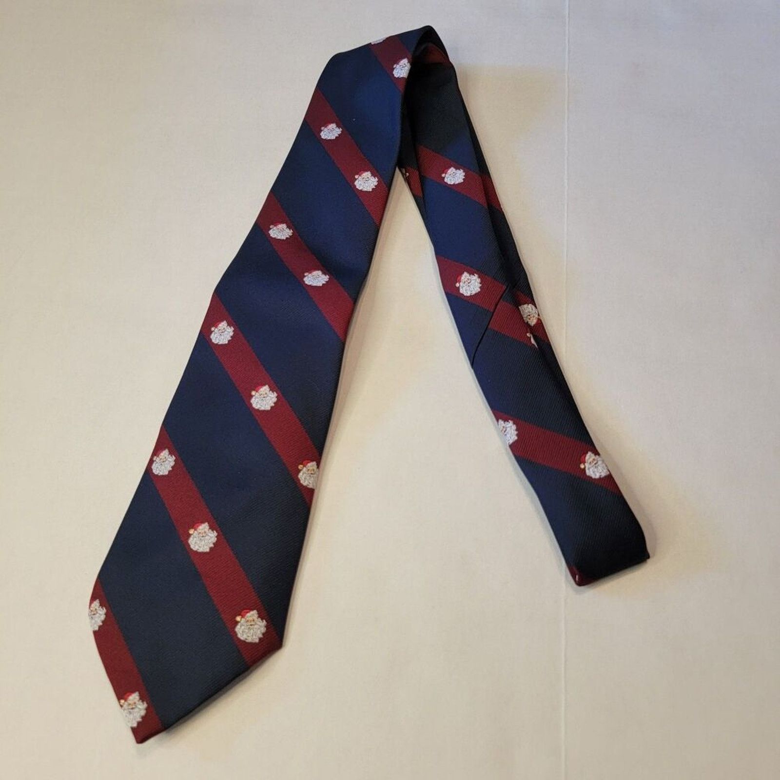Other Novello Christmas Tie Navy Maroon Stripes Tiny Santa Heads Size ONE SIZE - 3 Thumbnail