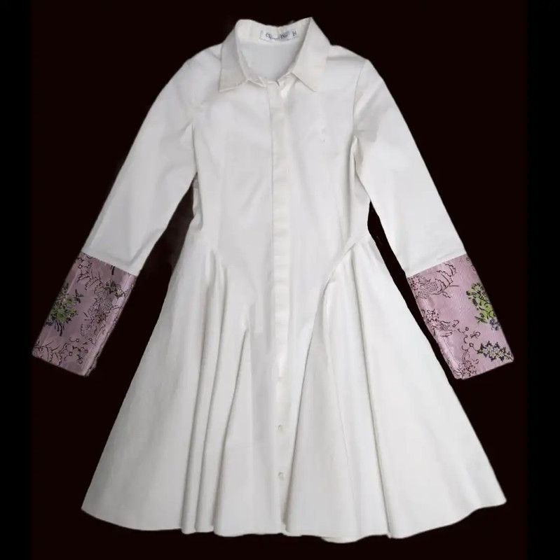 Dior Dior White Cotton Printed Long Sleeve Dress 0089 Size XS / US 0-2 / IT 36-38 - 1 Thumbnail