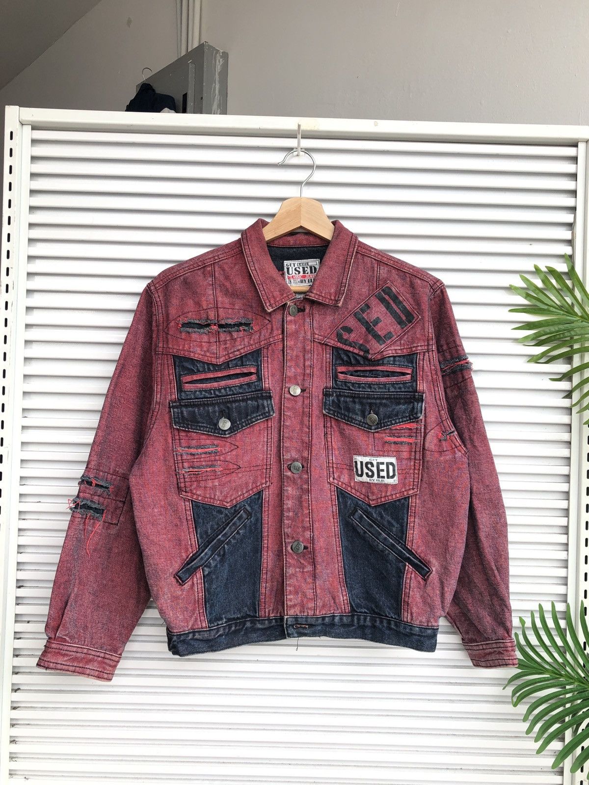 image of If Six Was Nine x Le Grande Bleu L G B Vintage Used By Elie Punk Denim Jacket in Black/Red (Size La