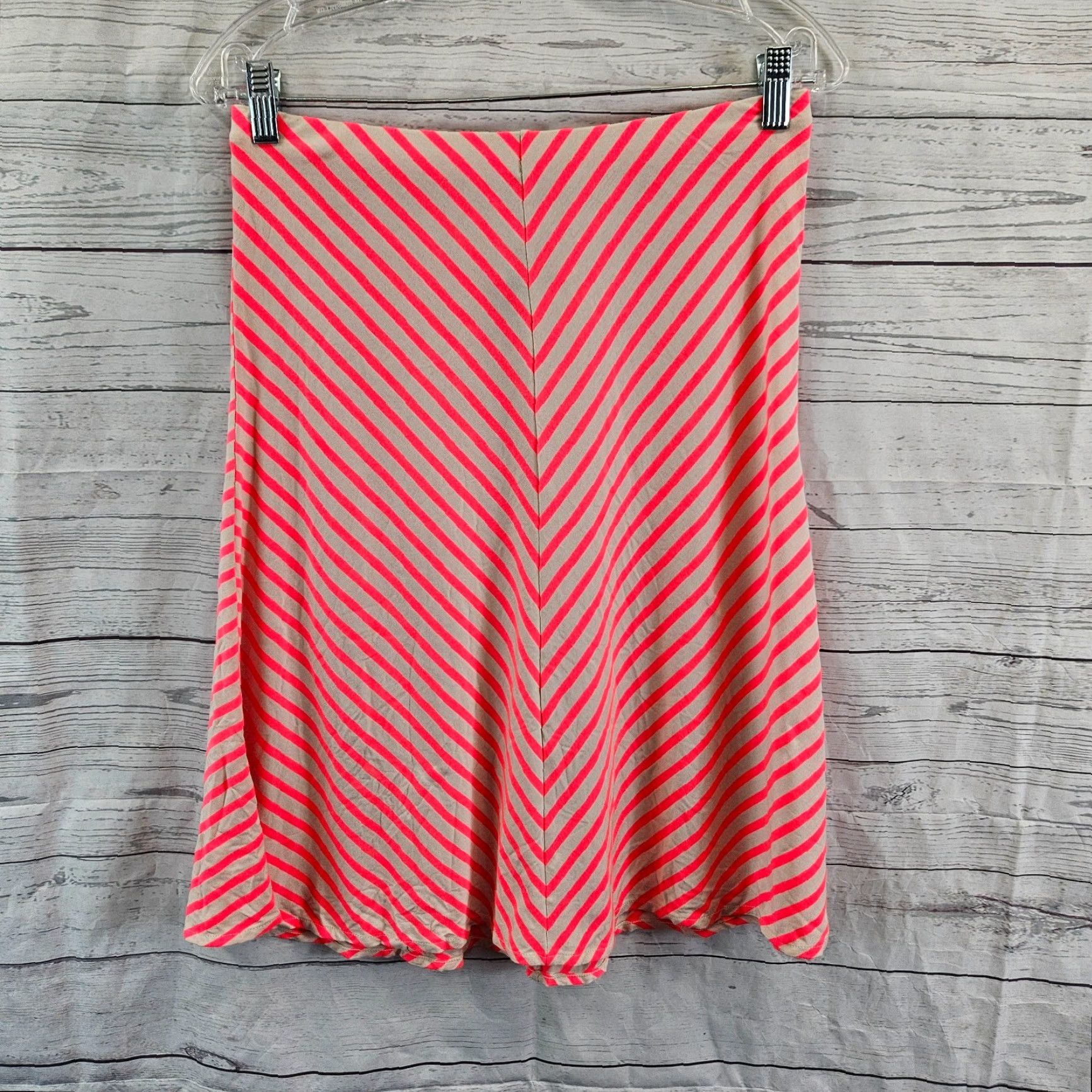 Ann Taylor Ann Taylor Womens Skirt XS Pink Beige Stripe Pull On Rayon Blend Size 26" / US 2 / IT 38 - 2 Thumbnail
