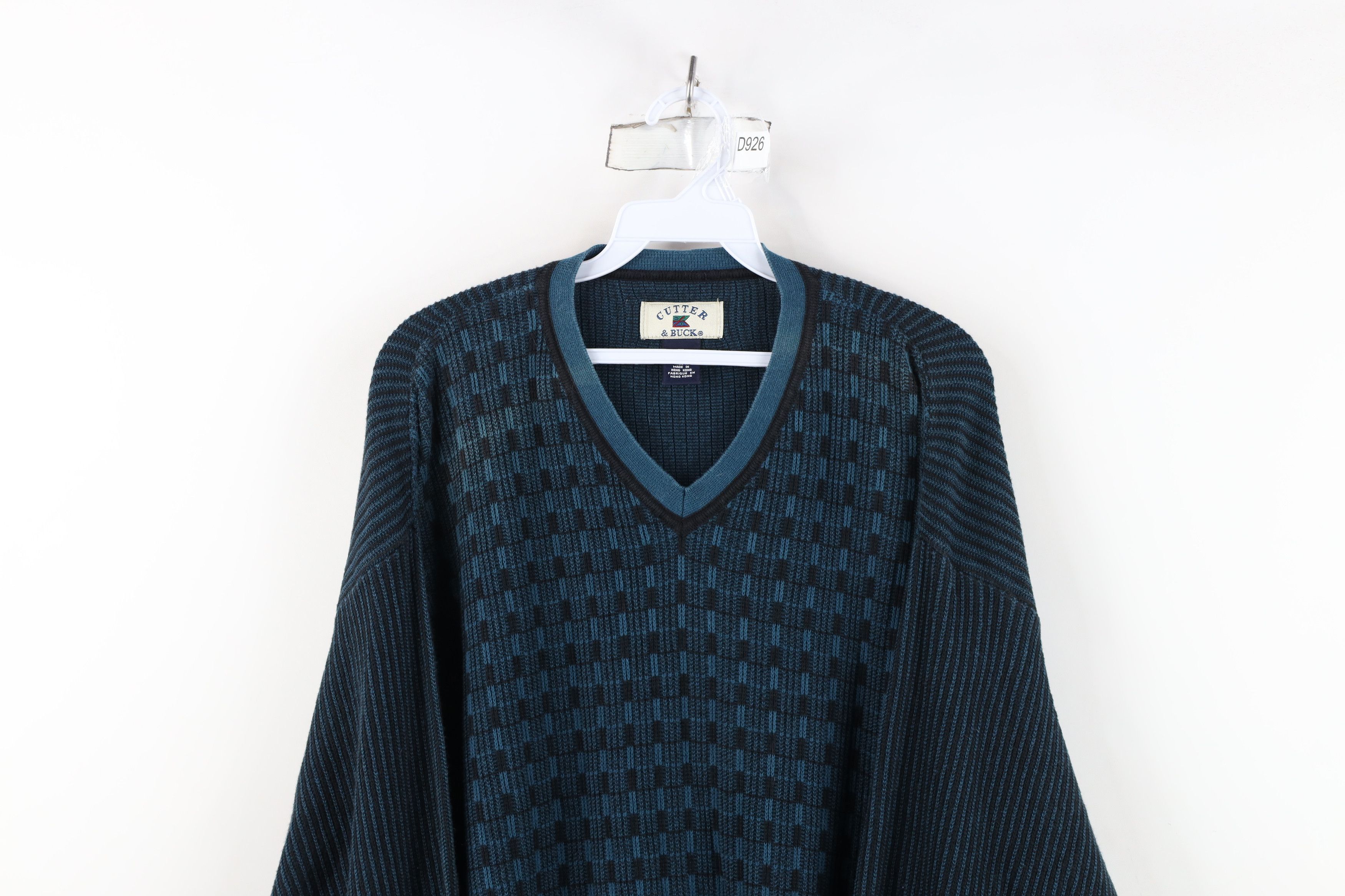 Vintage Vintage 90s Streetwear Striped Checkered Knit V-Neck Sweater Size US L / EU 52-54 / 3 - 2 Thumbnail