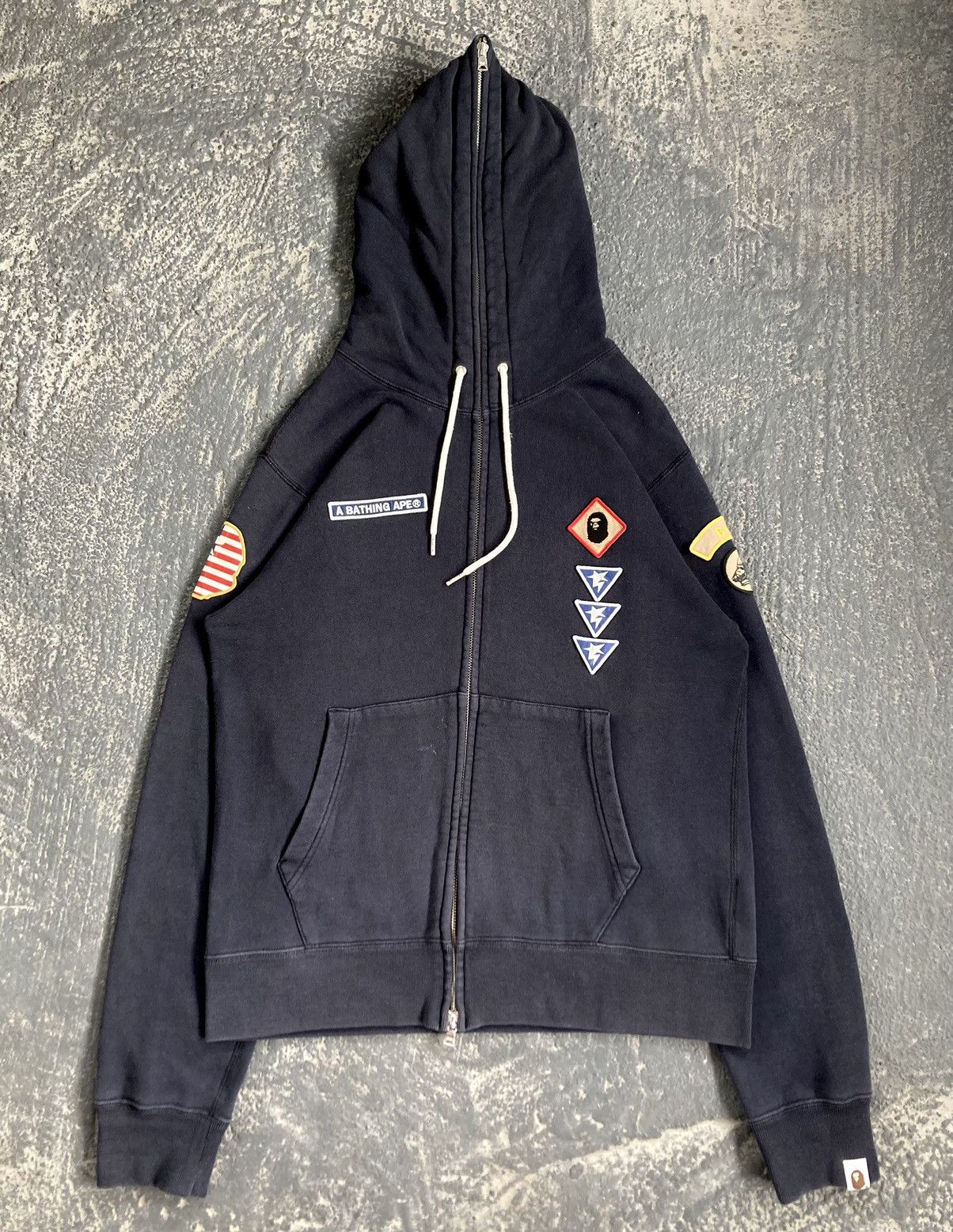 image of Bape Military Patch Full Zip Hoodie in Navy, Men's (Size Medium)