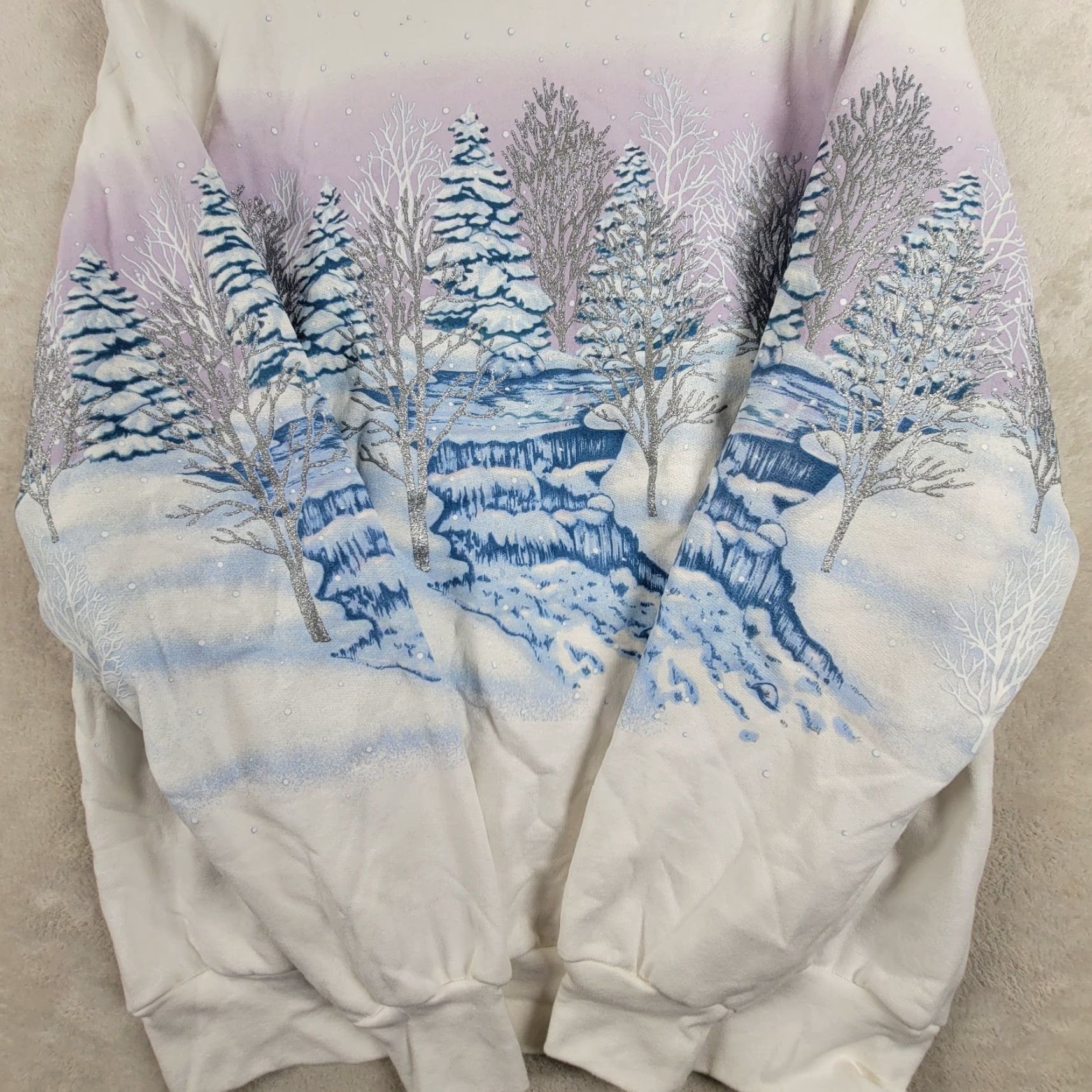 Vintage VINTAGE Morning Sun Sweatshirt Winter 90's All Over Waterfalls &Trees White M Womens USA Shirt Size M / US 6-8 / IT 42-44 - 4 Thumbnail