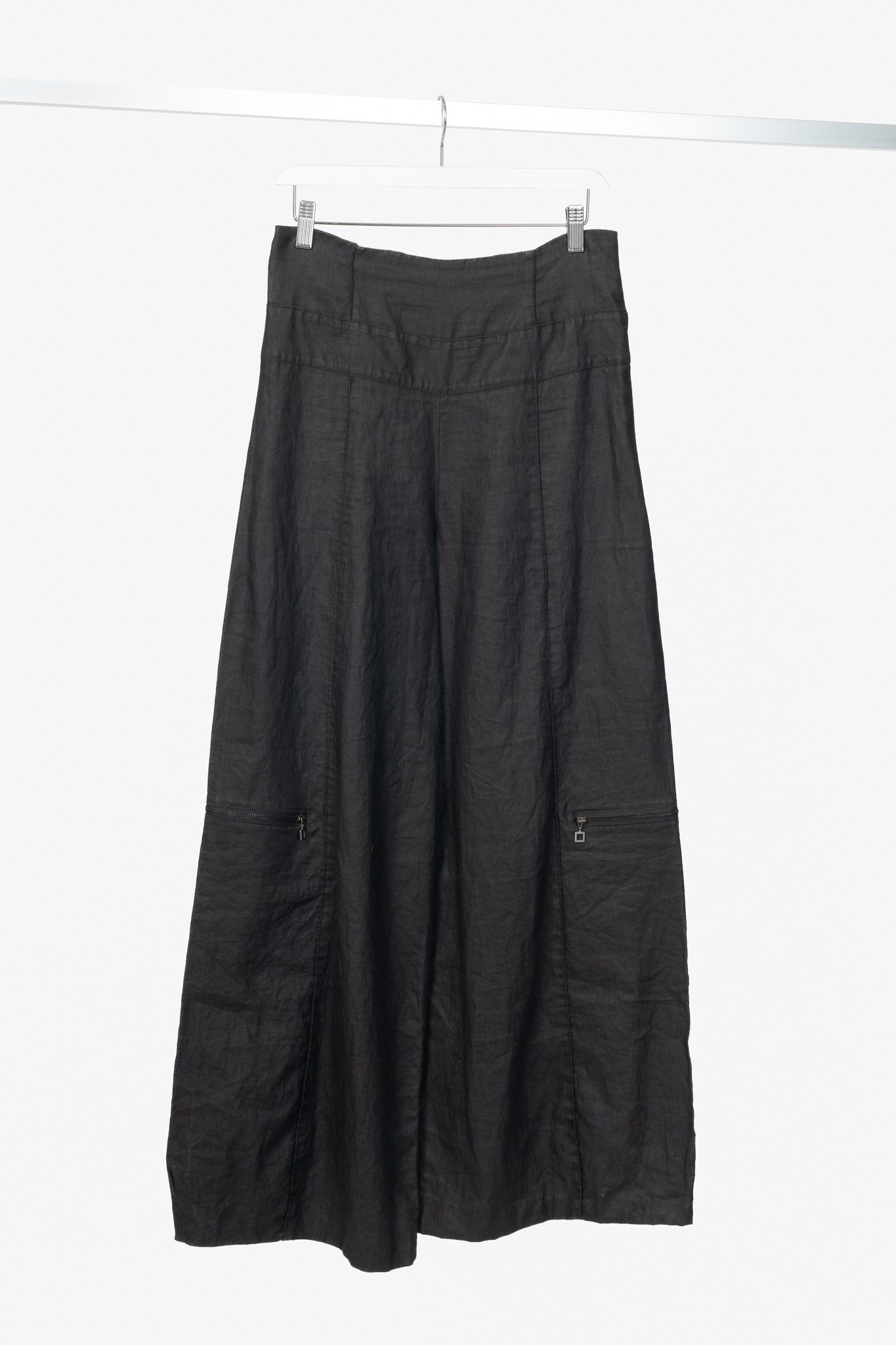 Sarah Pacini Sarah Pacini Charcoal Coated-Linen Wide-Leg Pants Size 29" - 1 Thumbnail