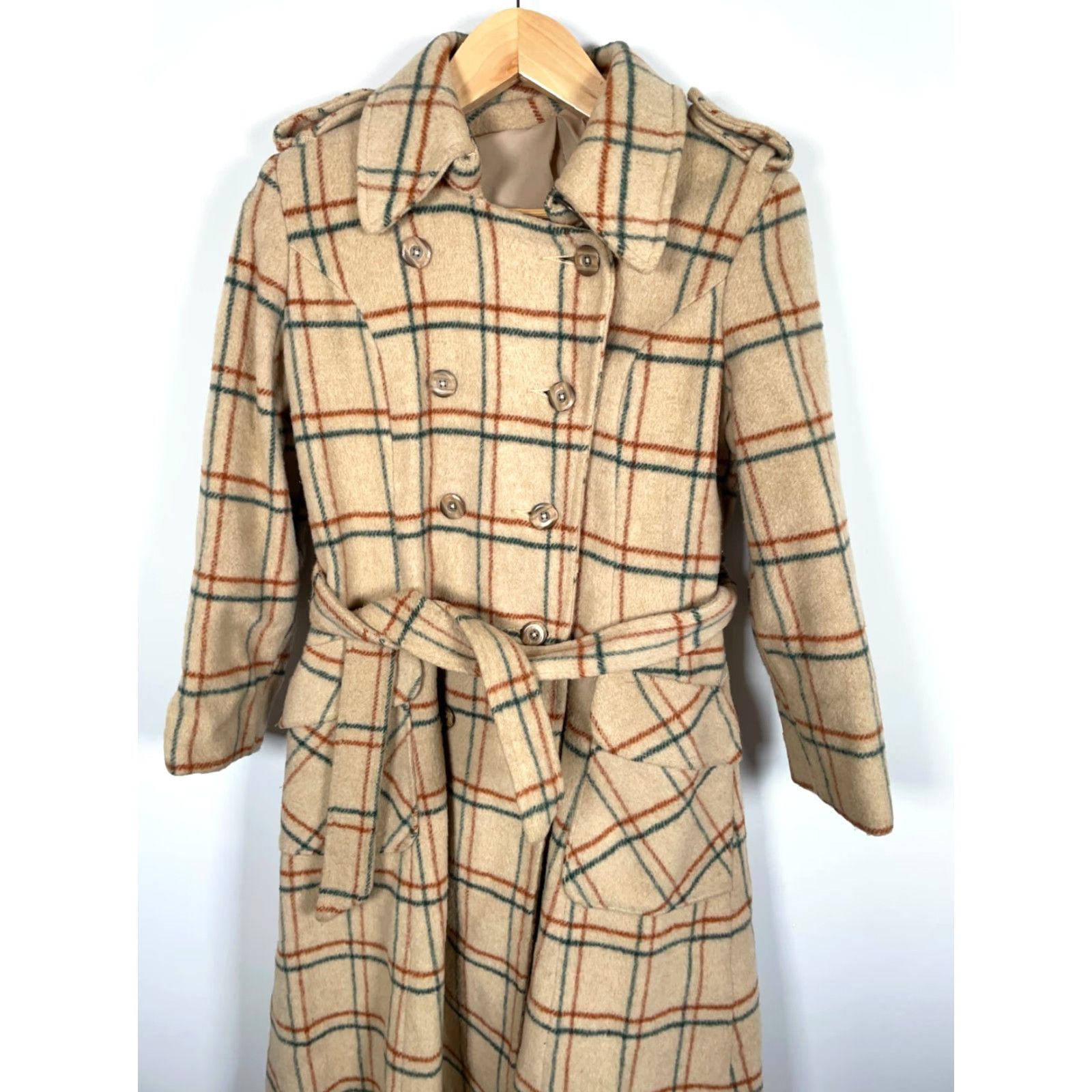 Doublet Vintage Yes Bickler Wool Belted Trench Coat Women's Small Beige Check Pattern Double Breasted Size S / US 4 / IT 40 - 4 Thumbnail