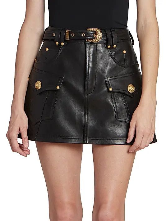 Balmain o1s1wg110825 Leather Trapeze Mini Skirt in Black Size 27" / US 4 / IT 40 - 3 Thumbnail