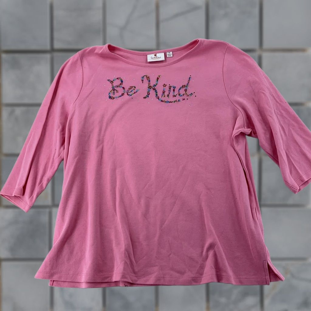 Quacker Factory Quacker Factory T Shirt Pink Be Kind Rhinestone Floral 3/4 Sleeve Womens 1X Regular Fit_TOPS Size XL / US 12-14 / IT 48-50 - 1 Thumbnail