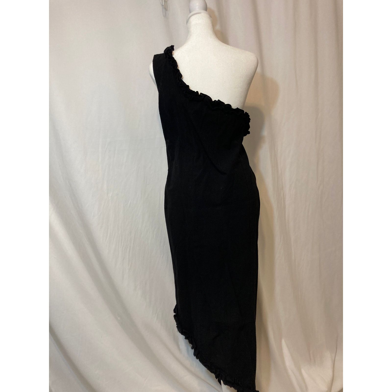 Other Mexico Handpaint Black Floral Ruffle One Shoulder Midi Dress Size S / US 4 / IT 40 - 7 Thumbnail