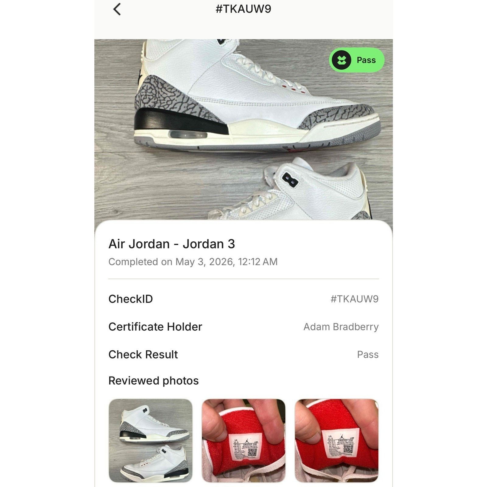 Jordan Brand Jordan 3 Retro White Cement Reimagined - Size 11.5 Size US 11.5 / EU 44-45 - 10 Thumbnail