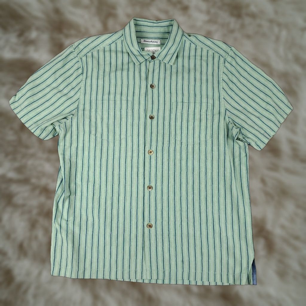 Tommy Bahama Tommy Bahama Shirt Mens Large Green Striped Silk Camp Collar Hawaiian Button Up Shirt Size US L / EU 52-54 / 3 - 1 Thumbnail