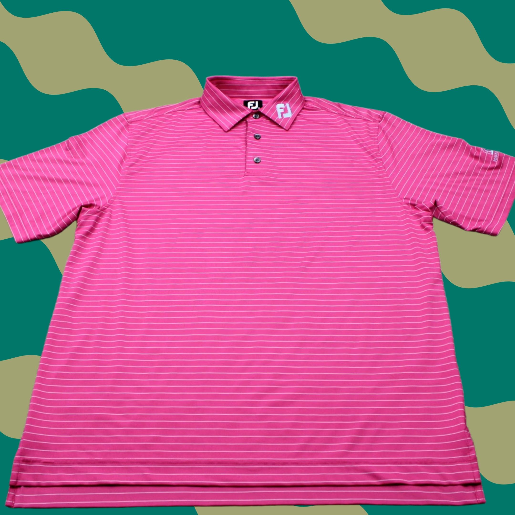 Footjoy FootJoy Polo Shirt Mens Large Pink/White Striped Polyester Stretch S/S Golf Size US L / EU 52-54 / 3 - 1 Thumbnail