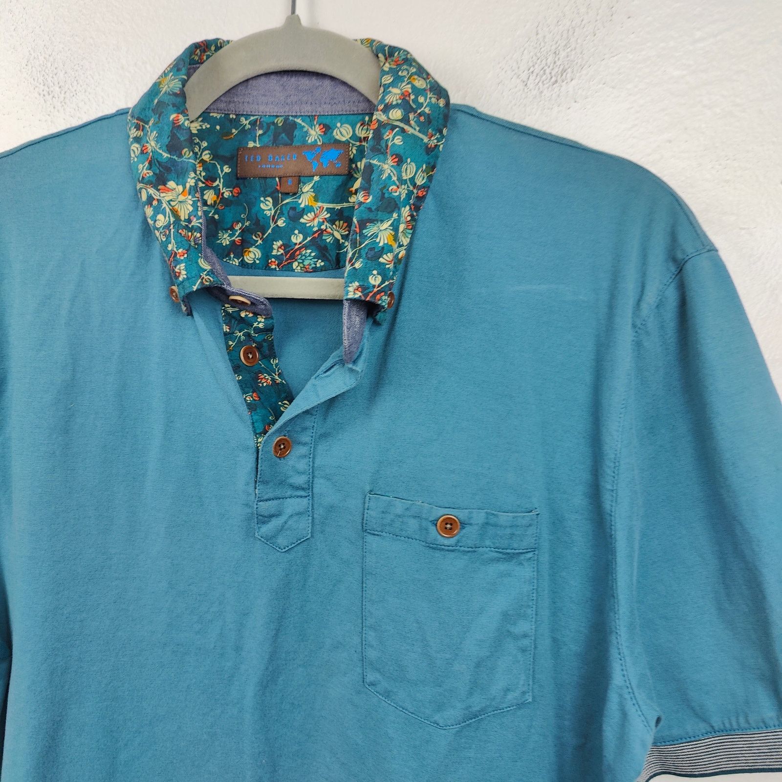 Ted Baker Ted Baker Polo Shirt Mens XXL 5 Floral Collar Teal Blue Size US XXL / EU 58 / 5 - 2 Thumbnail