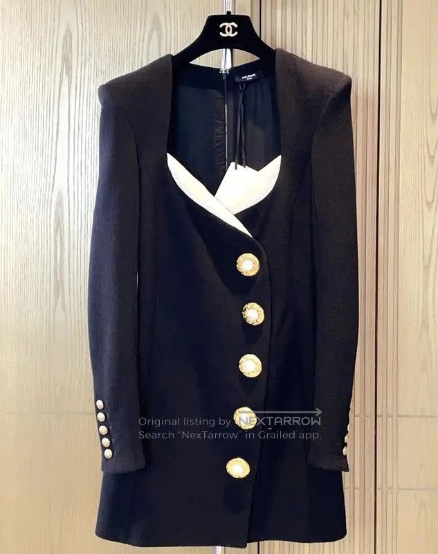 Balmain Balmain Black Wool Long Sleeve Dress . Size S / US 4 / IT 40 - 3 Thumbnail