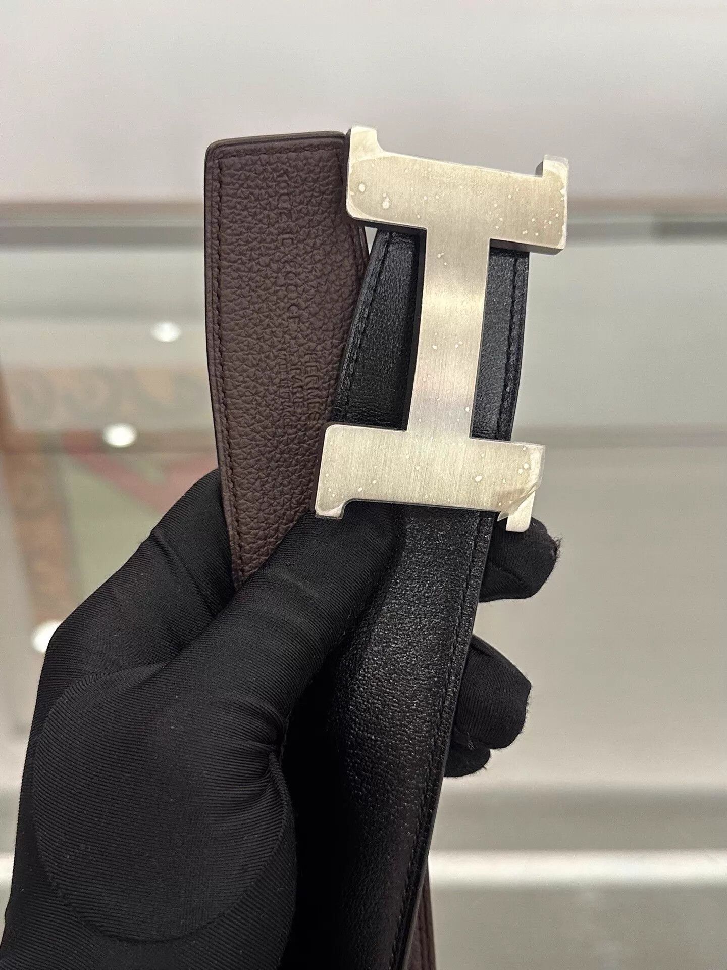 Hermes Hermes Men's 4cm Black Brown H Belt Silver Buckle 100cm Z Size ONE SIZE - 4 Thumbnail