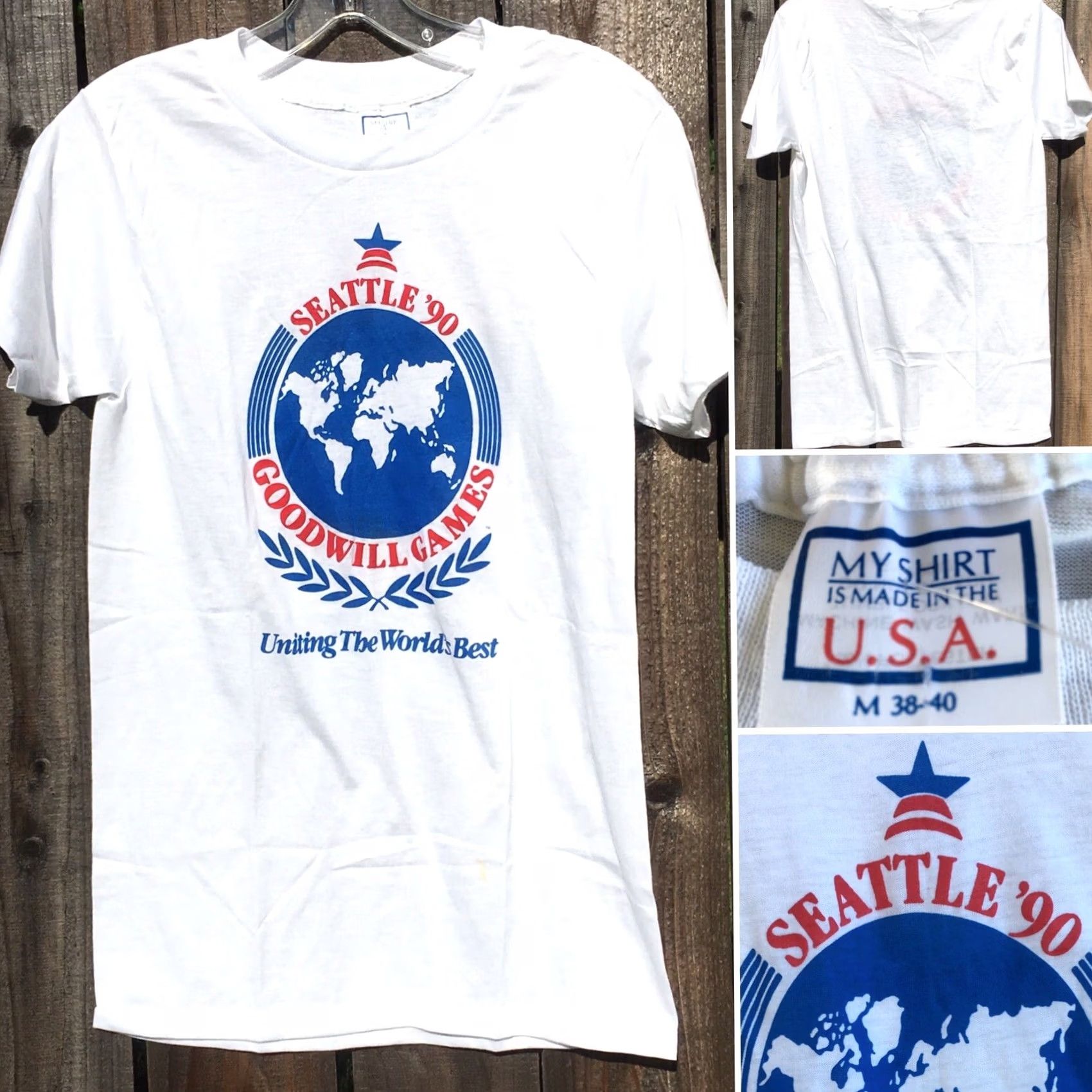 Vintage VINTAGE Seattle 90s Goodwill Games Uniting The World’s Best T-Shirt M 38-40 White Mens Short Sleeve Graphic Tee Size US M / EU 48-50 / 2 - 4 Thumbnail