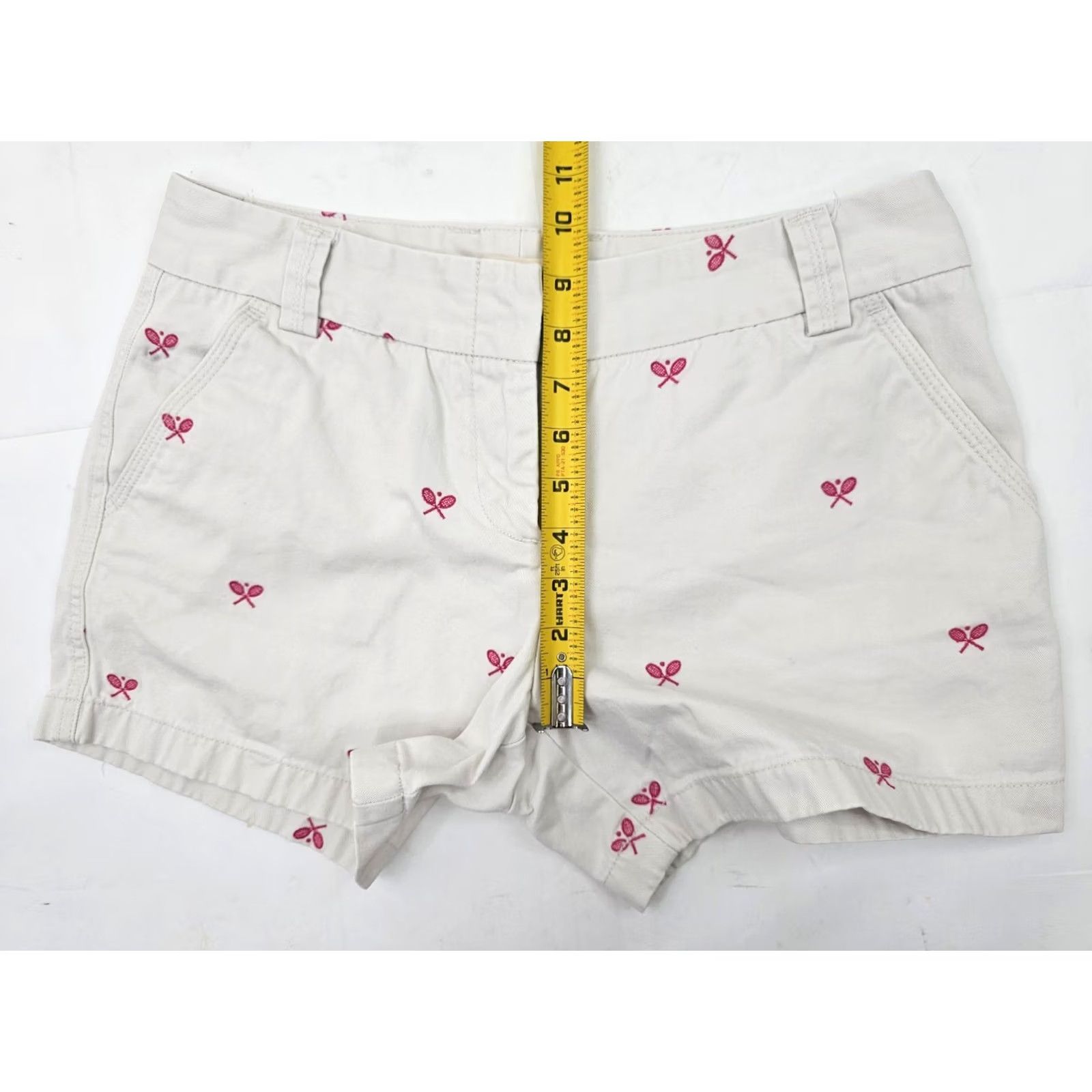 J.Crew J.CREW Chino City Fit Shorts Women 8 Ivory Pink Tennis Embroidery EUC - 32" Waist 4.5" Inseam Size 30" / US 8 / IT 44 - 6 Thumbnail