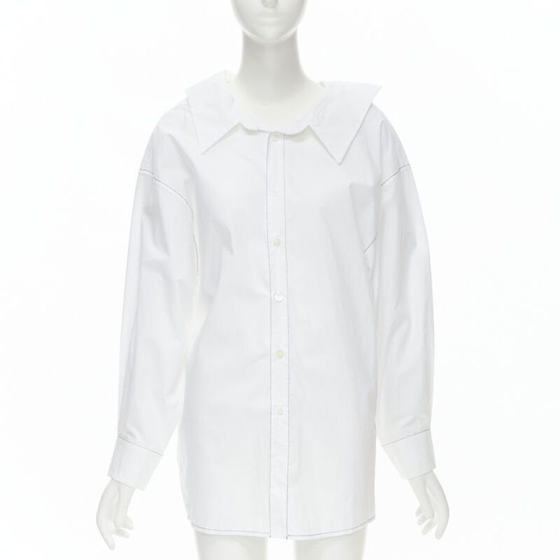 Marni MARNI white cotton blue stitching deconstructed collar oversized shirt IT36 XS Size XS / US 0-2 / IT 36-38 - 1 Thumbnail
