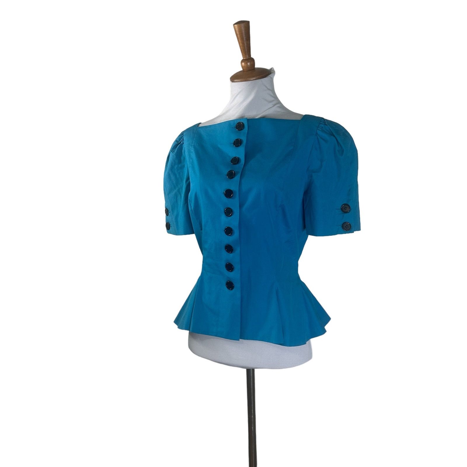 Vintage 1980s Adele Simpson Bright Blue Peplum Blouse Top M Size US M / EU 48-50 / 2 - 4 Thumbnail