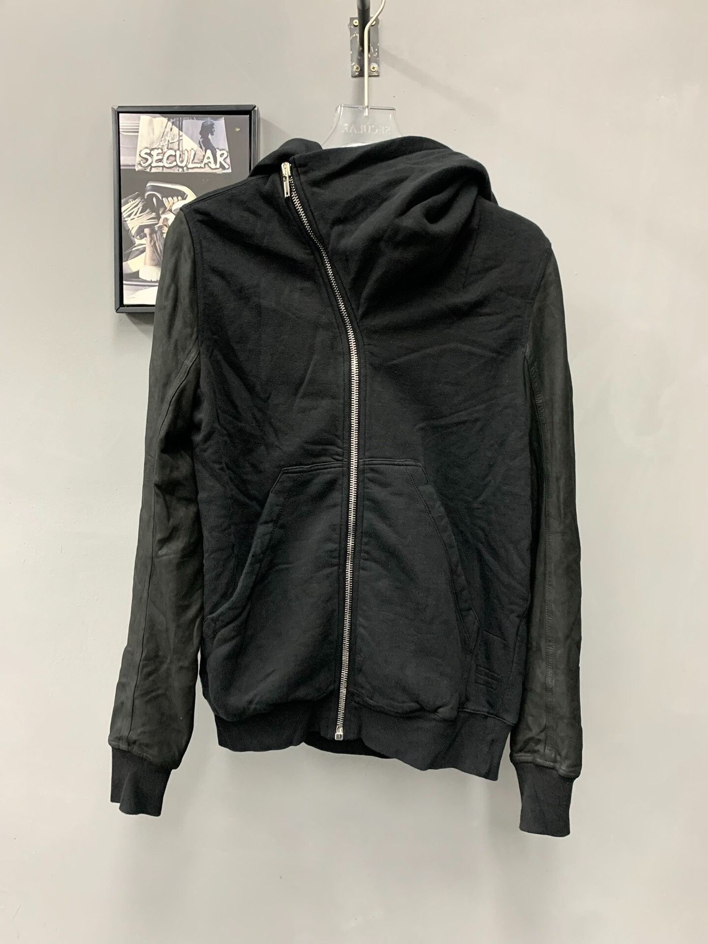 Rick Owens rick owens black leather sleeve hoodie Size US M / EU 48-50 / 2 - 1 Thumbnail