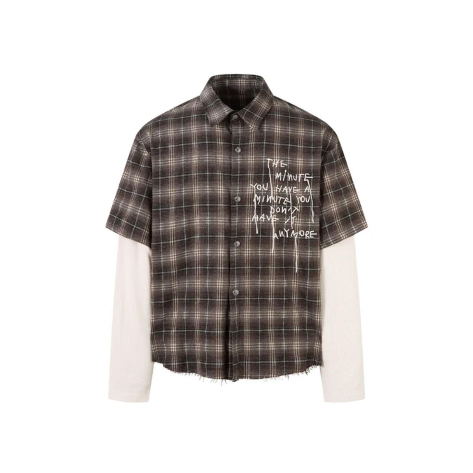 Plaid Layered Look Button-Up Shirt