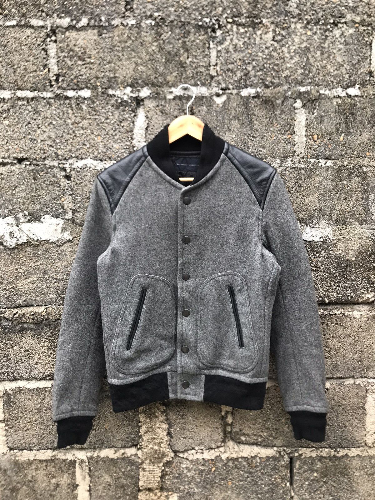 NANO universe 🔥Nano Universe Black Leather Button Varsity Jacket Size US S / EU 44-46 / 1 - 1 Thumbnail