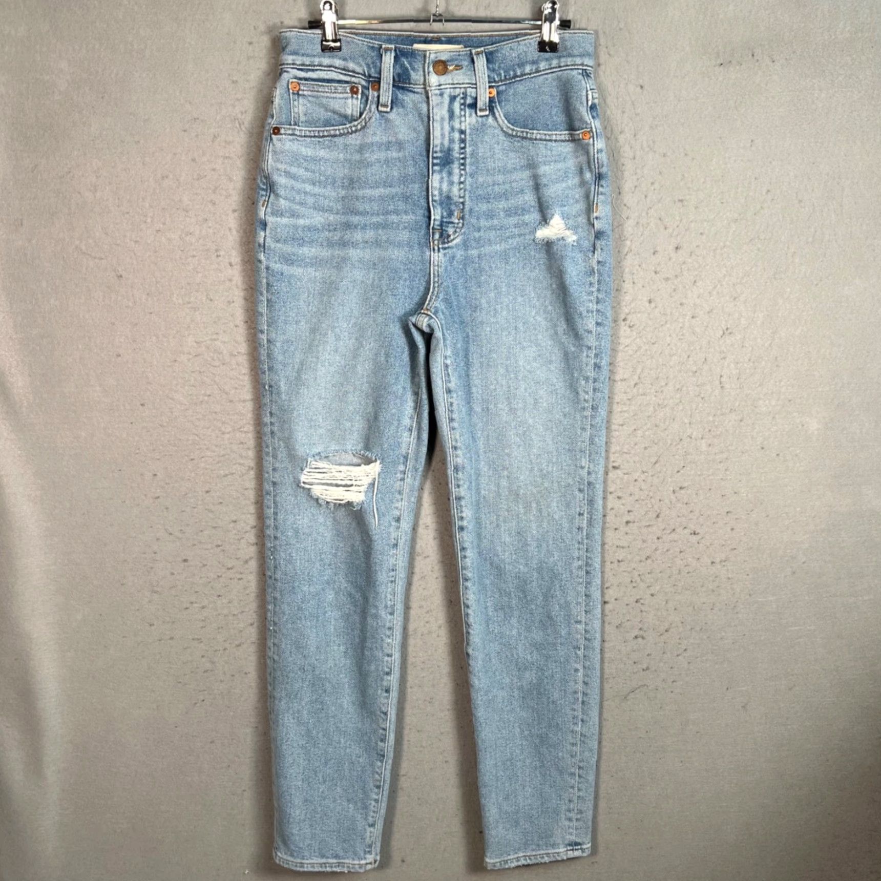 Madewell Madewell Jeans Woman 25T Mom Light Wash High Rise Distressed Denim 5-Pocket Distressed Jeans 31in Inseam Tall Color Blue Size 42" / US 20 - 2 Thumbnail