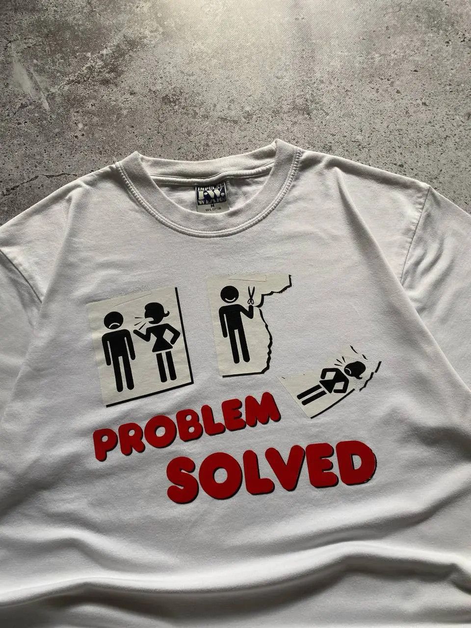 Vintage CRAZY Y2K PROBLEM SOLVED HUMOR VINTAGE T SHIRT Size US M / EU 48-50 / 2 - 4 Thumbnail
