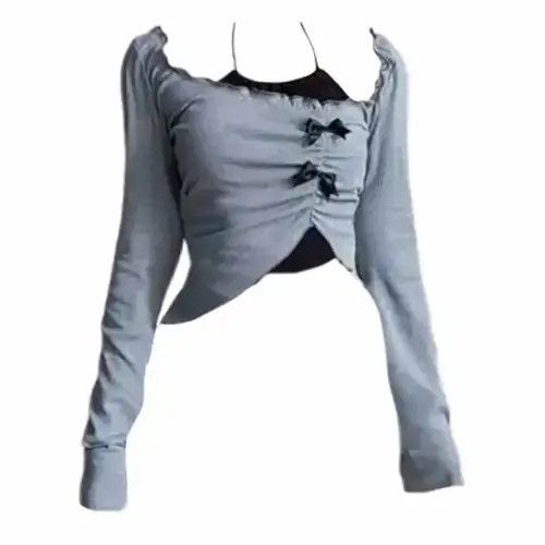 Vintage Autumn Women Two Pieces Set Halter Top Korean Fashion Gyaru Size ONE SIZE - 1 Thumbnail