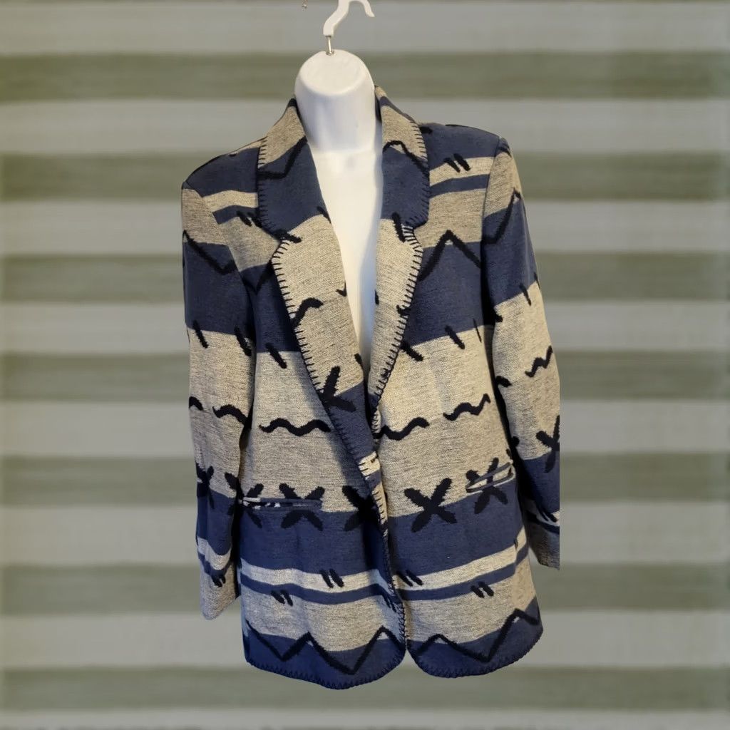 Vintage VINTAGE David Paul New York Southwest Wool Blend Jacket Blazer Coat Sz M Gray Pockets Button Womens Aztec Fall Mid-Length Pattern Southwest Theme 90s Size M / US 6-8 / IT 42-44 - 1 Thumbnail