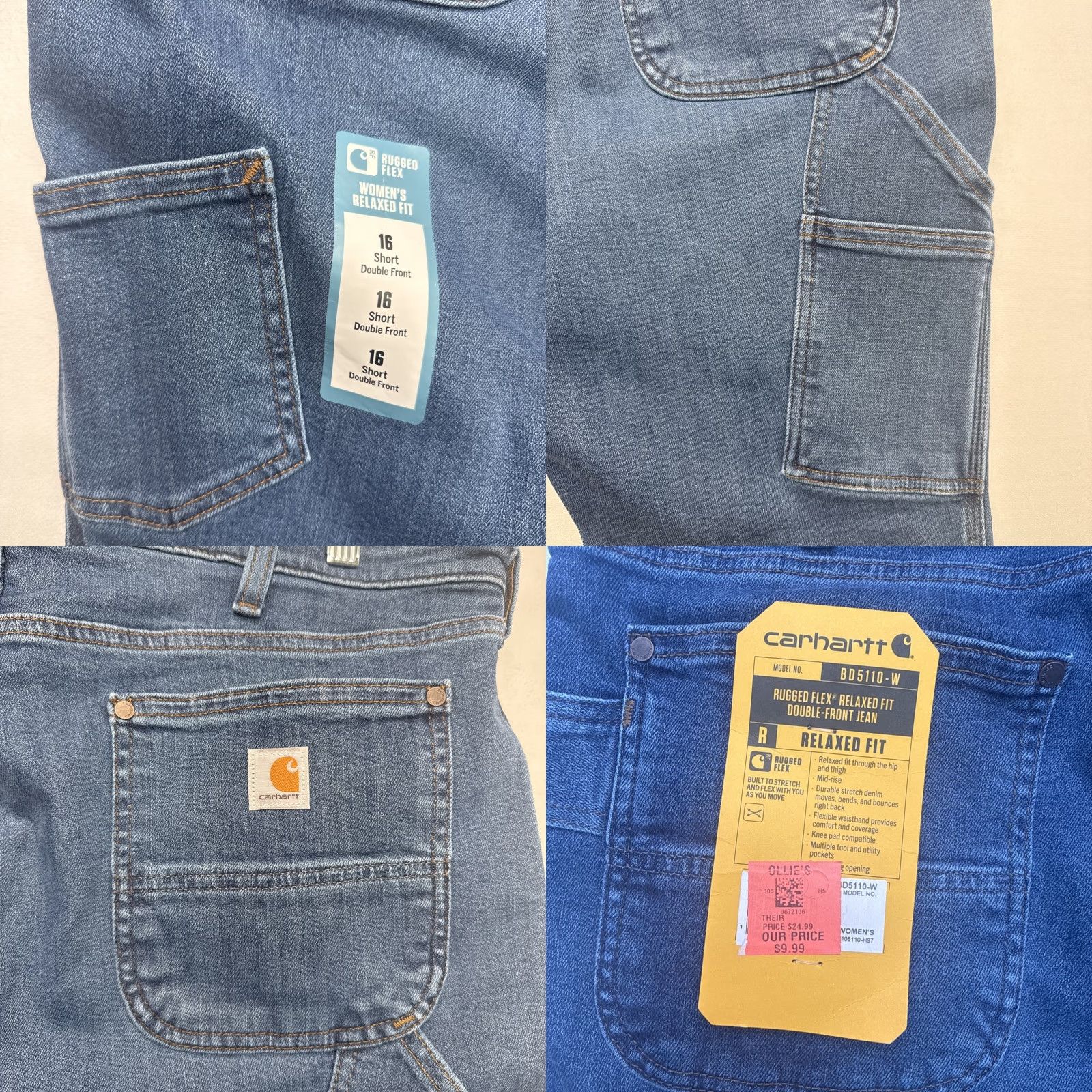 Carhartt Carhartt Jeans BD5110-W 16 Short Relaxed Fit 29x29.75 Blue Denim NWT Logo 5-Pocket Straight Cotton Blend Rugged Flex Women NWT Size 38" / US 16 / IT 52 - 9 Thumbnail