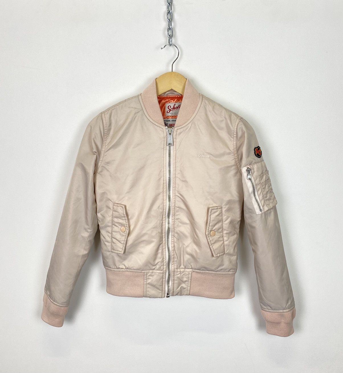 Vintage Schott American College Full Zip Bomber Jacket Cream