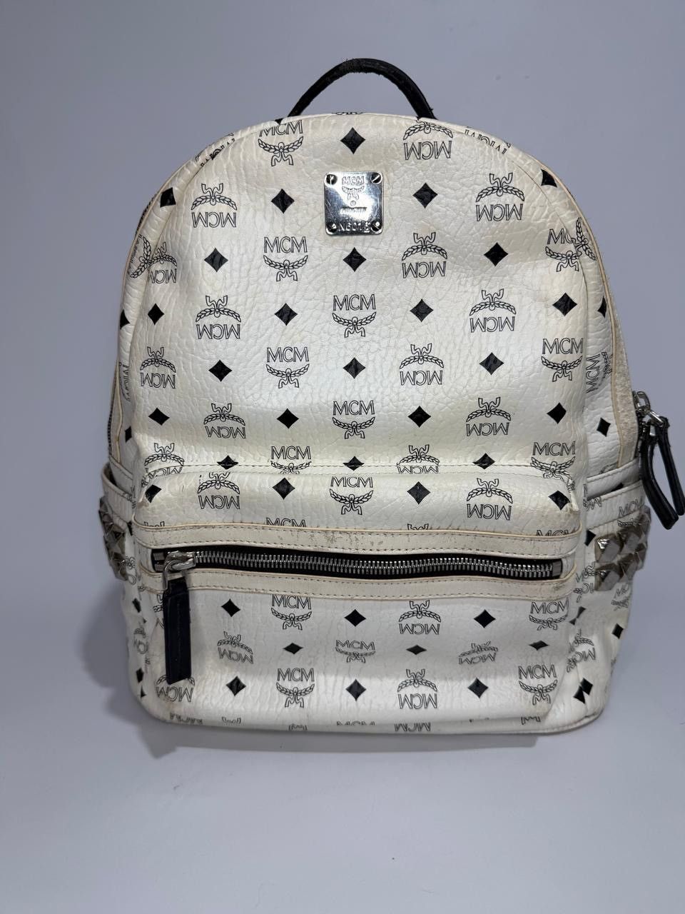MCM MCM White Visetos Coated Canvas Stark Studs Backpack Size ONE SIZE - 1 Thumbnail