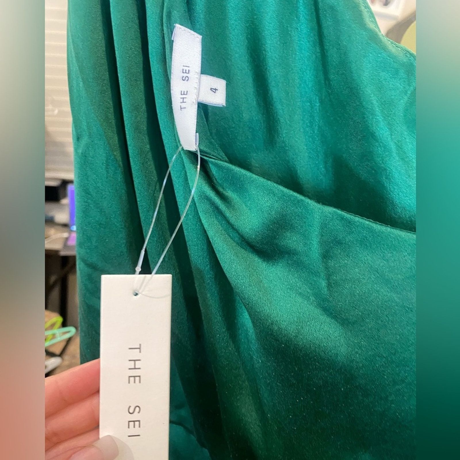 Other THE SEI Asymmetric One Shoulder Drape Silk Gown Pine Green 4 Size S / US 4 / IT 40 - 7 Thumbnail