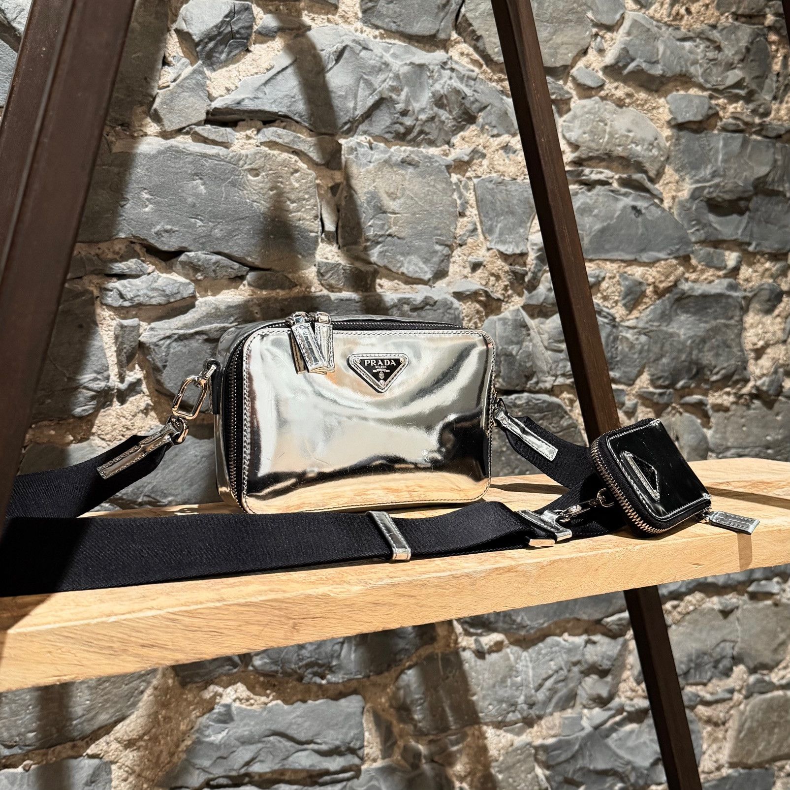 Prada Prada Metallic Silver Chrome Spazzolato Brique Crossbody Bag Size ONE SIZE - 2 Thumbnail