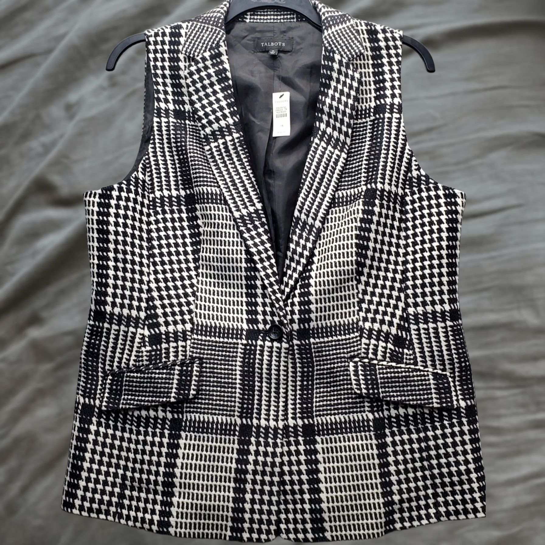 Talbots Talbots Vest Womens 16 Blazer Multi Houndstooth Glen Plaid Sleeveless One Button Size XXL / US 16-18 / IT 52-54 - 1 Thumbnail